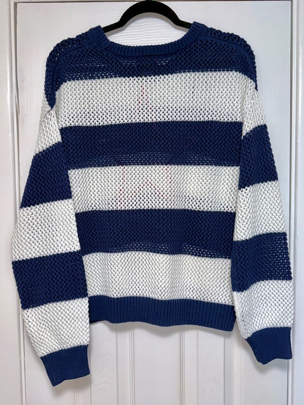 Striped Navy & White Star-Front Open Knit Sweater - Picture 4 of 5
